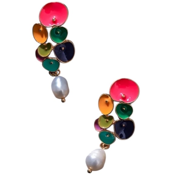 Colorful Floral Faux Pearl Drop Earrings - Picture 1 of 3